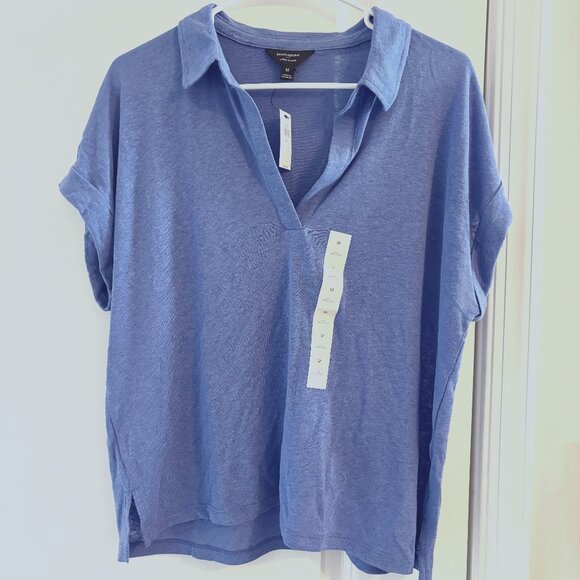NWT - Banana Republic Linen-Blend Women's Santa Monica Blue Top Size M - Picture 1 of 3